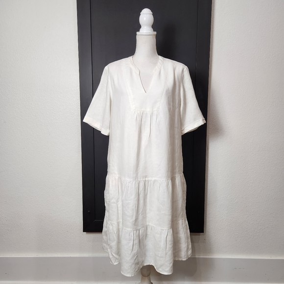 GRAE COVE WHITE LINEN TIERD DRESS SIZE MEDIUM - Picture 2 of 7